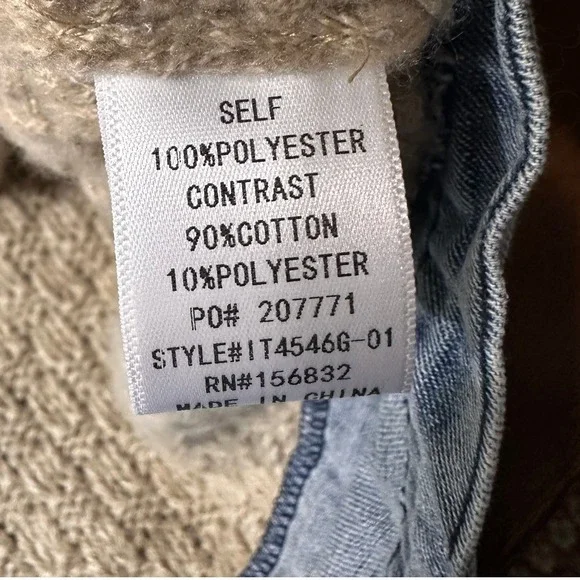 BIBI NWT SZ LGE Denim Trucker Cardigan Sweater Combo Tan Knit Oversized Layering - Picture 12 of 16